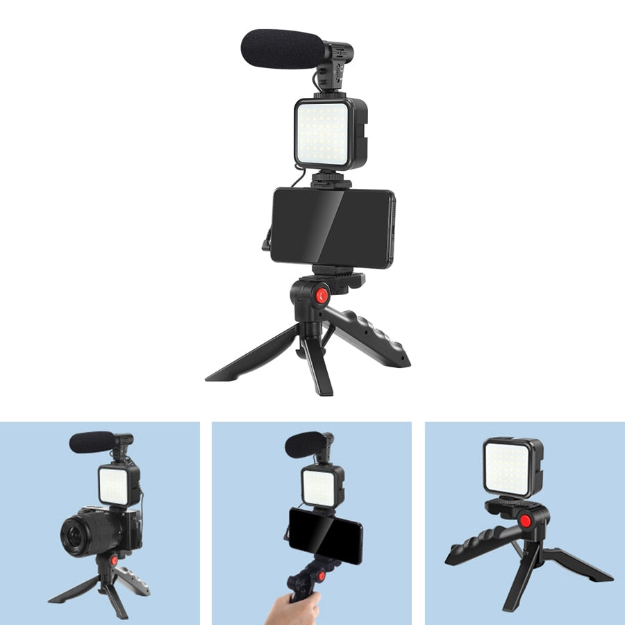 PHONE VLOGGING KIT WITH TRIPOD, REMOTE, LED LIGHT AND MICROPHONE