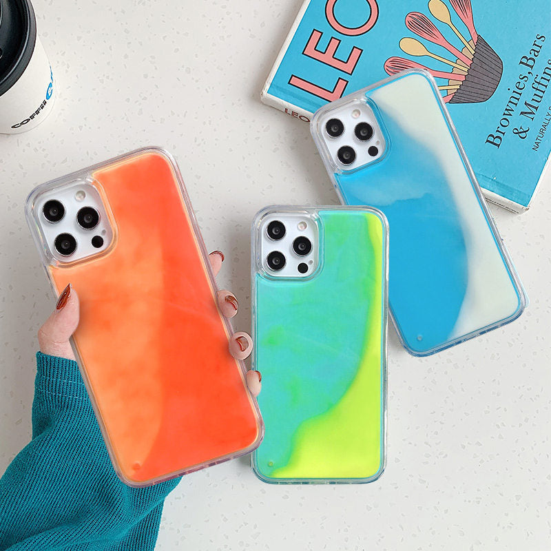 LUMINOUS PHONE CASE WITH GLITTER NEON SAND BACK COVER