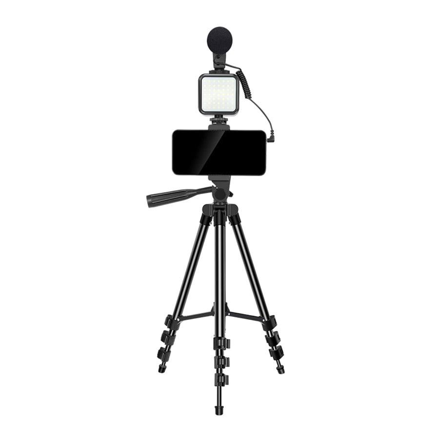 PHONE VLOGGING KIT WITH TRIPOD, REMOTE, LED LIGHT AND MICROPHONE