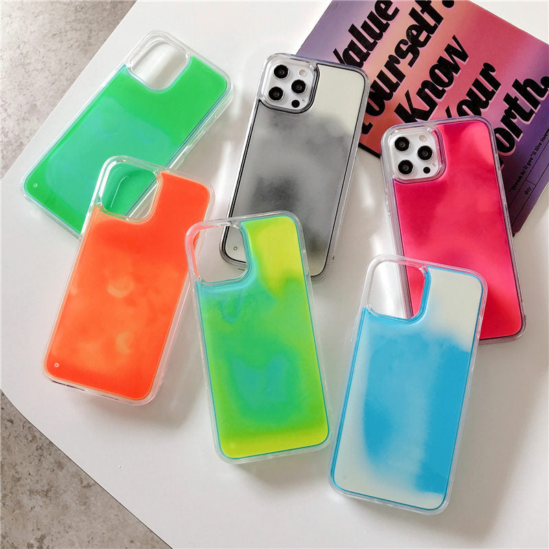 LUMINOUS PHONE CASE WITH GLITTER NEON SAND BACK COVER