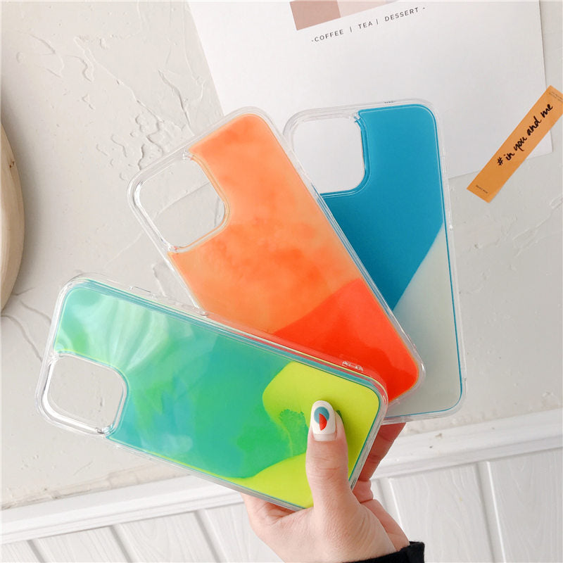 LUMINOUS PHONE CASE WITH GLITTER NEON SAND BACK COVER