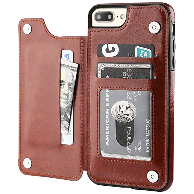 LEATHER BUSINESS WALLET PHONE CASE WITH MAGNETIC SNAP CLOSURE