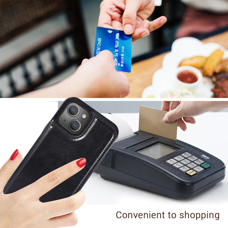 LEATHER BUSINESS WALLET PHONE CASE WITH MAGNETIC SNAP CLOSURE