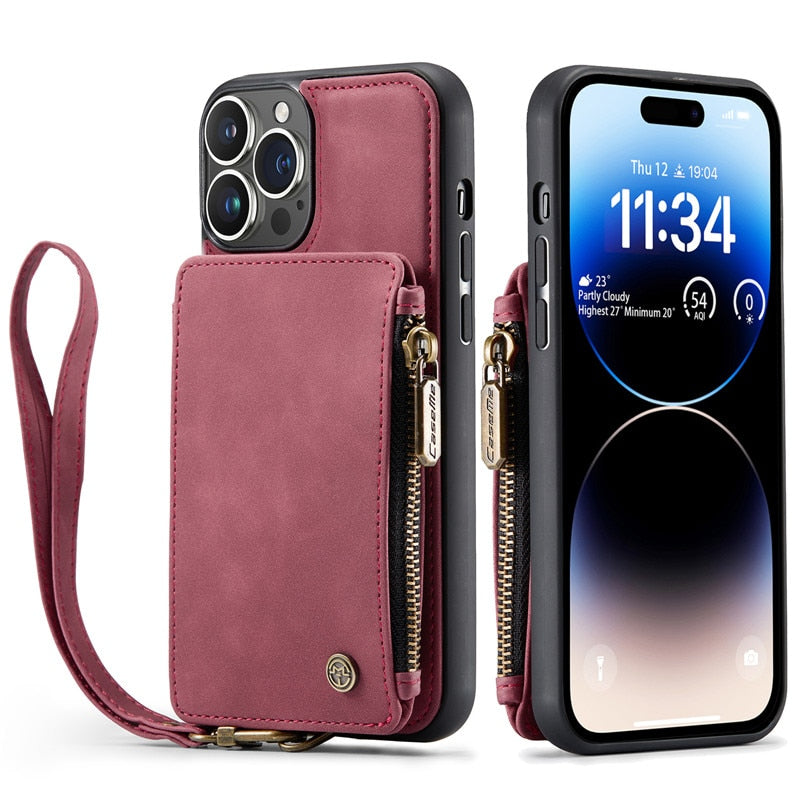 LEATHER WALLET CASE PHONE HOLDER WITH ZIPPER