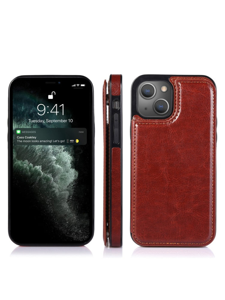 LEATHER BUSINESS WALLET PHONE CASE WITH MAGNETIC SNAP CLOSURE