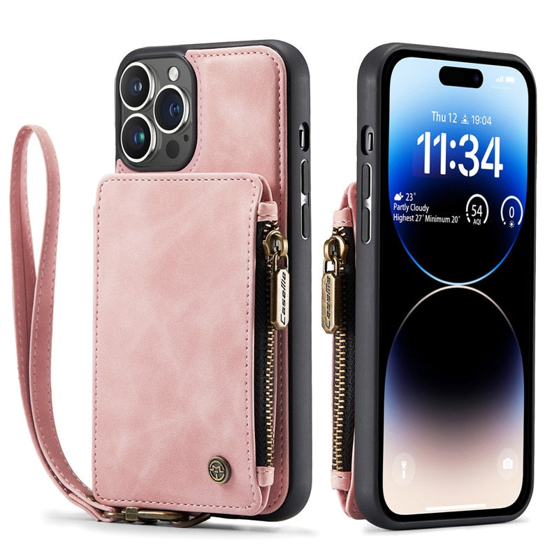 LEATHER WALLET CASE PHONE HOLDER WITH ZIPPER